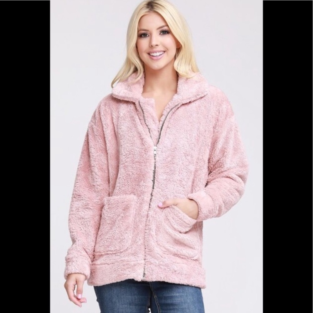 ❌LAST ONE❌ Super Soft and Cozy Blush Pink Sherpa Jacket Size Large AVAILABLE - Picture 6 of 8
